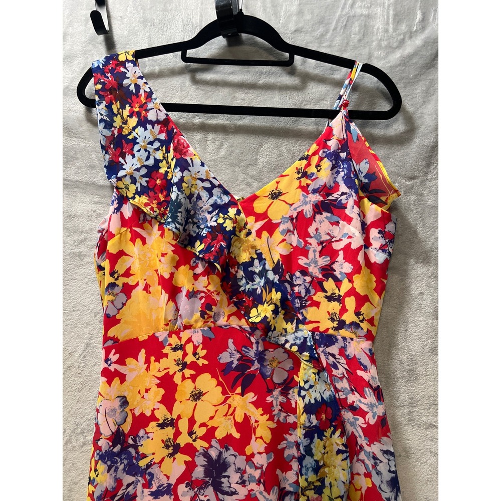 Lulus Maxi Dress Floral High-LowRuby Red Ruffle Cold Shoulder Medum - Picture 14 of 16